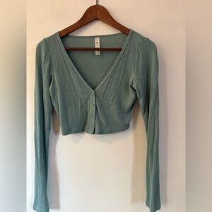 ALO Yoga Ribbed Whisper Cardigan in Dark Cactus